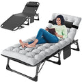 ABORON 3-in-1 Folding Patio Lounge Chair, 440LB Heavy-Duty Tri-Fold Guest Bed with Plush Cotton Cushion, No Assembly Adjustable Recliner for Office Nap, Patio Sunbathing, Poolside & Camping - color: Jet Obsidian