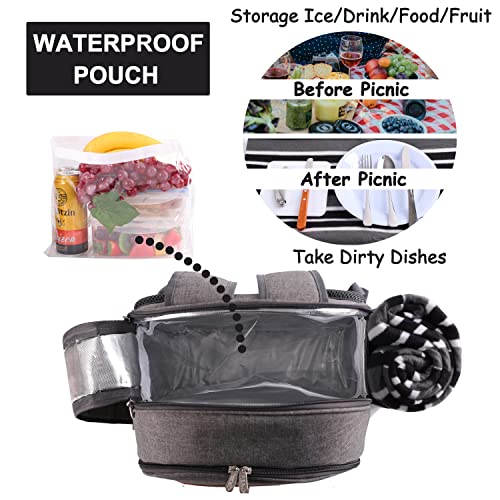 Apollo Walker Picnic Backpack Set for 2 Person with Cooler Compartment, Detachable Bottle/Wine Holder, Fleece Blanket, Plates and Cutlery Set - color: Lightgrey, size: 2 Person