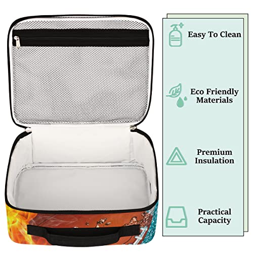 Kids Lunch Box for Boys Girls Fire American Football Sport Black Insulated Lunch Bag Reusable Small Cooler Bag Meal Containers Tote Kit for School Travel Women Men - color: american football