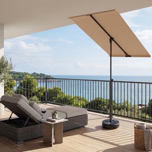 HOMSHADE 6x4ft Outdoor Balcony Umbrella - Flat Porch Pool Patio Umbrella Rectangular Canopy Shade UPF50+ UV Protection 360° Rotating & Tilting All Angles Applicable (Beige, No Base) - color: Beige