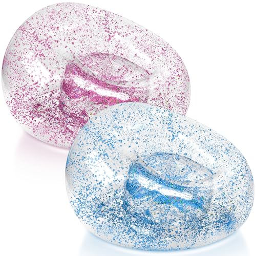 Realspring Inflatable Bean Bag Chair for Adult Bean Bag Sofa Chair Blow up Inflatable Furniture for Outdoor Living Room Bedroom Balcony Travel Party Gift Accessories(Pink and Blue Glitter,2 Pcs) - color: Pink and Blue Glitter