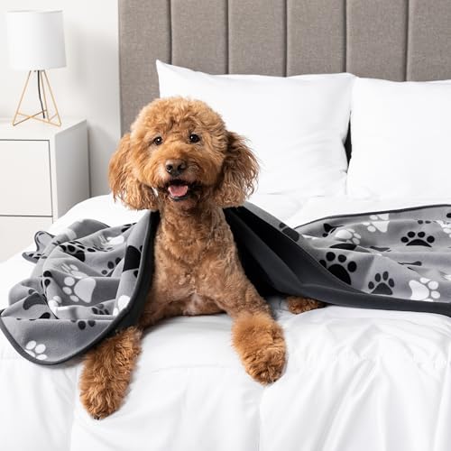 PetAmi Waterproof Pet Blanket Dog Bed Couch Cover for Furniture, Reversible Washable Soft Fleece - color: Paw Print Gray, size: Large (40x60)