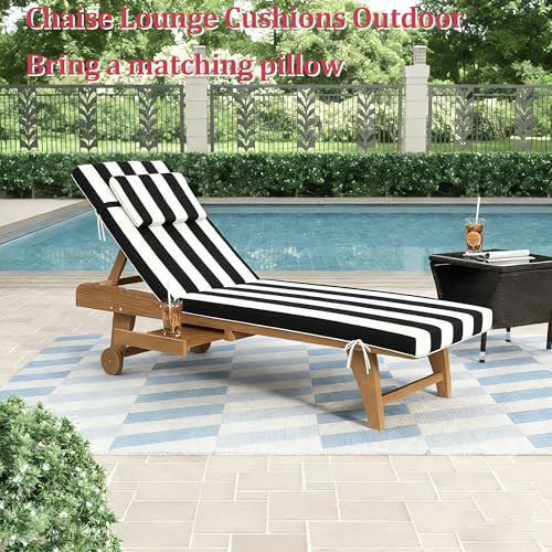 Chaise Lounge Cushions Outdoor 72x21x4 Inch, Patio Lounger Chair Cushion with Removable Cover, Fade Resistant Replacement Pad for Outdoor Furniture (Black and White Stripes, 72x21x4 inch) - color: Black and White Stripes