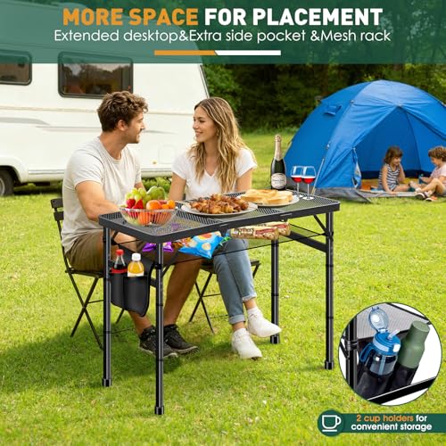 DeeprBetter Folding Camping Table, 3ft Camping Table Aluminum Folding Table with 3 Adjustable Height Max 27.5 Inch Picnic Table Portable Table for Outdoor Backyard BBQ, Beach