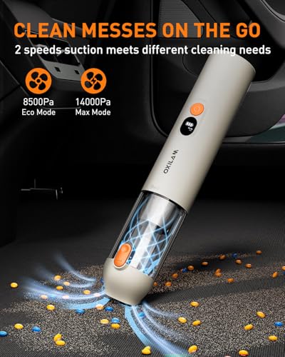 OXILAM Car Vacuum Handheld Vacuum Portable Cordless-14000PA High Power, Blow & Suction 2 in 1, Up to 30 Mins Runtime, Small Vacuum Cleaner for Home, Pet, Car, Office, Ideal Gifts for Men & Women - color: Beige