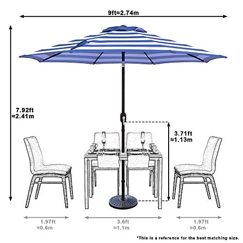 ABBLE Outdoor Patio Umbrella 9 Ft Stripe with Crank and Tilt, Weather Resistant, UV Protective Umbrella, Durable, 8 Sturdy Steel Ribs, Market Outdoor Table Umbrella - Blue and White - color: Blue and White