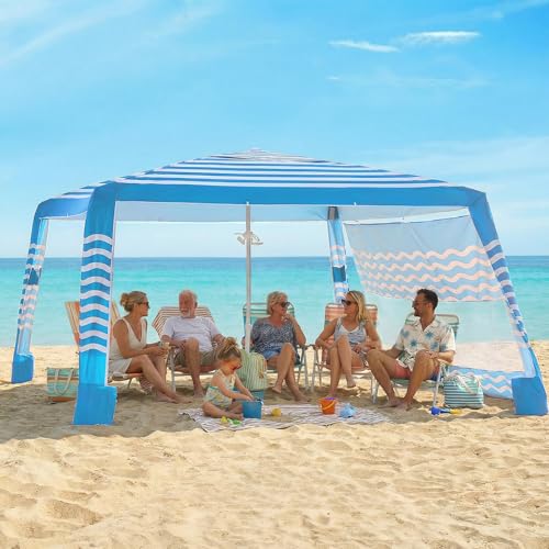 Zeraty Beach Cabana 8'×8', Portable Beach Canopy with Side Wall, UPF 50+ Silver-Coated Beach Tent Sun Shelter, Wind Resistant Adjustable Altitude Beach Umbrella Tent for Family, Sky Blue - color: Sky Blue