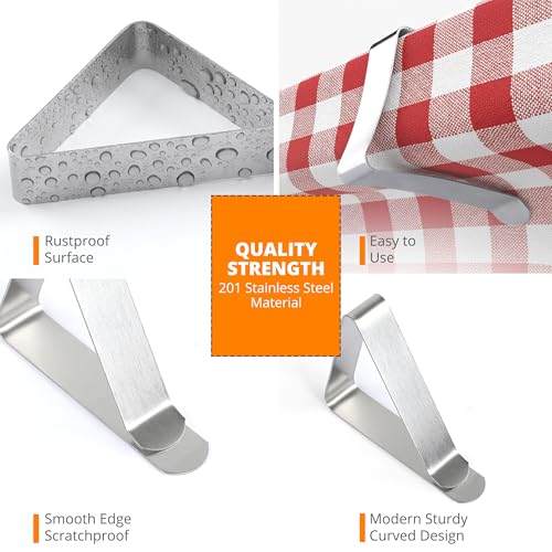 12 Pack Large Tablecloth Clips with 3 Tablecloths - Stainless Steel, Heavy Duty Table Clips for Home, Restaurants, Picnic, Party, Dining Tables - Fits Up to 1.8~3 Inch Thick Tables - color: Large 12 Pack + 3 Tablecloth