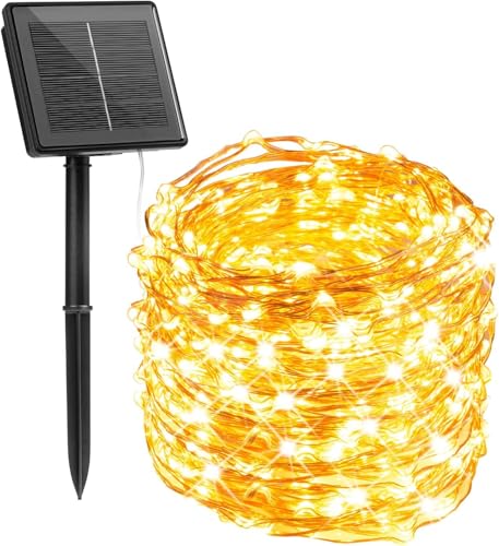 Minetom Solar Fairy Lights,33Ft 100 LED Solar String Lights Outdoor, IP65 Waterproof Patio Lights with 8 Modes for Tree Patio Christmas Party Wedding Decor (Warm White) - color: Warm White, size: 1 Pack