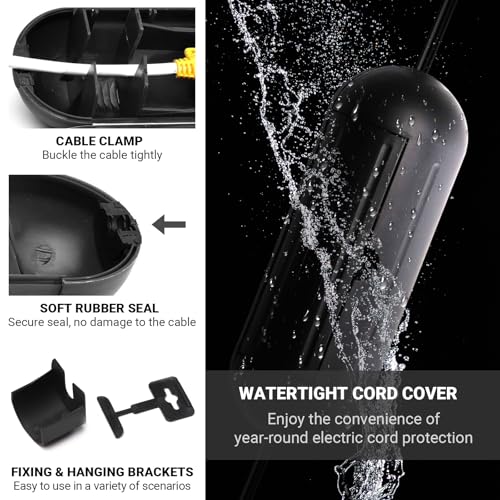 (3-Pack) Outdoor Extension Cord Protective Cover Set for AWG12/14/16 Cords | Water-Resistant Holder for Holiday String Lights, Plugs and Wires | Capsule Shaped Protector with Large Compartment (Black) - color: Black (3-Pack), size: Large (Standard)