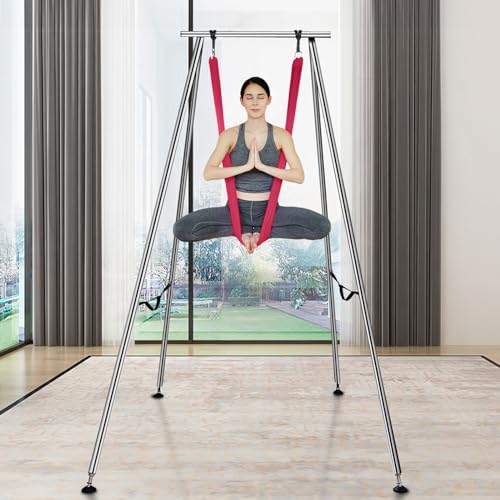 VEVOR Yoga Stand Frame, Max 441-551 lbs Load Swing Stand, Triangular Structure Aerial Rig, Aerial Silk Stands with Yoga Hammock, Standard & Height-Adjustable Version - color: Red, style: Standard Version