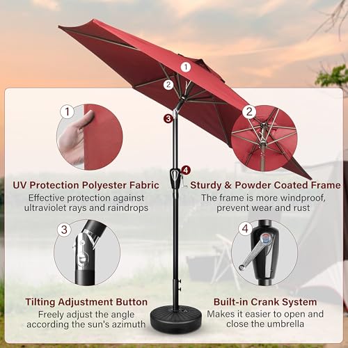 Simple Deluxe 9' Patio Umbrella Outdoor Table Market Yard Umbrella with Push Button Tilt/Crank, 8 Sturdy Ribs for Garden, Deck, Backyard, Pool, Red - color: Red-New, size: 9ft
