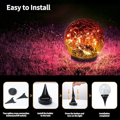 JKIMK Solar Globe Lights Outdoor Waterproof-Solar Balls for Garden-Cracked Glass Ball Lights Outdoor-Solar Orbs for Outside-Decorations for Patio and Yard Lawn Backyard Decor - color: Gradient red, size: 2 Globes