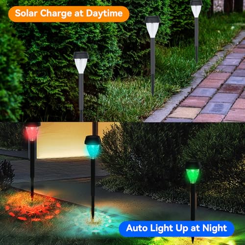 ELUTENG Solar Ground Lights 8 Pack Solar Lights Outdoor Waterproof Auto On Off Solar Garden Lights Landscape Lighting for Outside Patio Pathway Yard Lawn Driveway Deck Step Walkway, Colorful Lanterns