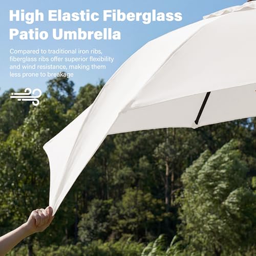 JEAREY 9FT Outdoor Patio Umbrella,Market Table Umbrella with 8 Fiberglass Ribs, Pool Umbrella with Tilt and Crank, UV Protection Lightweight & Wind-Resistant for Lawn, Garden, Deck and Backyard, Cream White - color: Cream White