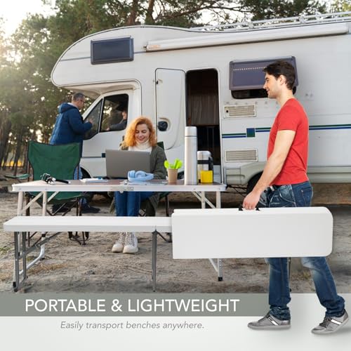 AJP Distributors 2 Pack 6 Foot Portable Plastic Folding Bench 6FT 72" Half Foldable Heavy Duty Seat w/Carry Handle - Indoor Outdoor Backyard Camping Picnic BBQ Party Wedding Dining Event Meeting White - color: White, size: 6 Foot - 2 QTY