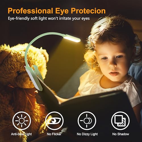 Gritin 9 LED Rechargeable Book Light for Reading in Bed - Eye Caring 3 Color Temperatures,Stepless Dimming Brightness,80 Hrs Runtime Small Lightweight Clip On Book Reading Light -Cyan - color: Cyan