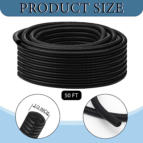 Kanayu Split Wire Loom Tubing Flame Retardant Wire Covering High Temperature Cable Sleeves Split Protector Cable Conduit for Industrial Electrical Automotive Marine(1/2''-50 ft,Black) - color: Black, size: 1/2''-50 Ft