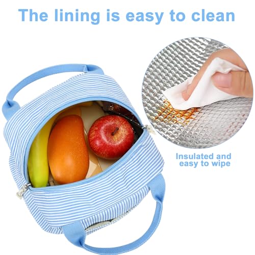 LEDAOU Lunch Box for Women Insulated Lunch Bag Corduroy Lunch Tote Bags Leakproof Cooler Lunch Case for Travel Work Picnic (K-Stripes-Blue) - color: K-Stripes-Blue