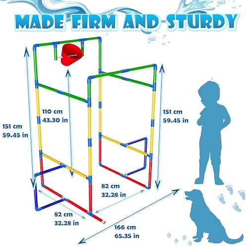 Kids Water Park Sprinkler Tunnel with Dunk Bucket | Outdoor Water Park for Backyard Summer Fun
