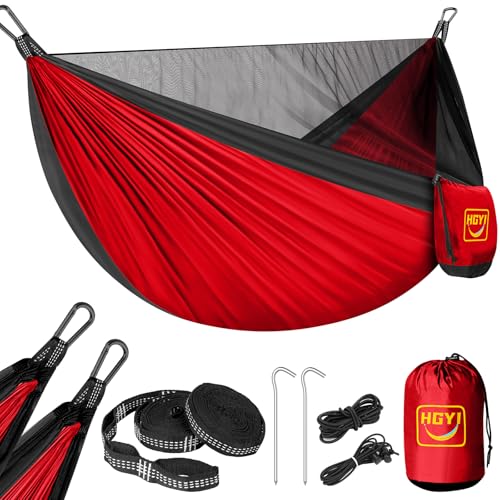 Camping Hammock Mosquito Net,Double & Single Portable Hammocks Hammocks with 2 Tree Straps,Hammock Tent for Travel Camping,Camping Accessories for Indoor Outdoor Hiking Backpacking Backyard Beach - color: Red&black, size: Large