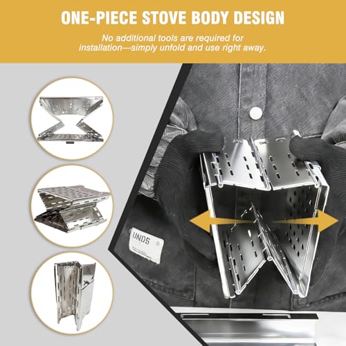 Survival Stove for Camping Cooking, Portable Wood Burning Stove, Stable Stainless Steel Foldable Camp Stove, Emergency Outdoor Cooking Stove No Gas Required, Compact Bushcraft Stove