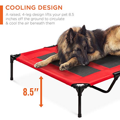 Best Choice Products 48in Elevated Cooling Dog Bed, Outdoor Raised Mesh Pet Cot w/Removable Canopy Shade Tent, Carrying Bag, Breathable Fabric - Red - color: Red, size: 48in