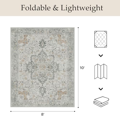 GENIMO Outdoor & Indoor Area Rug 8'x10', Waterproof, Non-Shedding, Easy Cleaning, Boho Mat for Patio, Living Room, Balcony, Dining Room, RV, Deck, Bedroom, Camping, Outside Carpet,Light Grey Brown - color: Light Grey Brown, size: 8' x 10' (Rectangular)