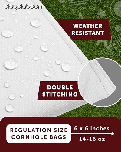 Play Platoon Cornhole Bags Weather Resistant- Set of 8 Regulation Bean Bags for Tossing- Official Professional Size & Weight Corn Hole Bags Two Color All Weather Cornhole Beans Bag Set with Tote Bag - color: Black & White