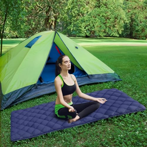 Quilted Foam Mattress Topper Pad, Non-Slip Super Soft Comfortable 75"x30", Cool Sleeping Pad for Camp Cot/RV Bunk/Narrow Twin Beds - color: Navy