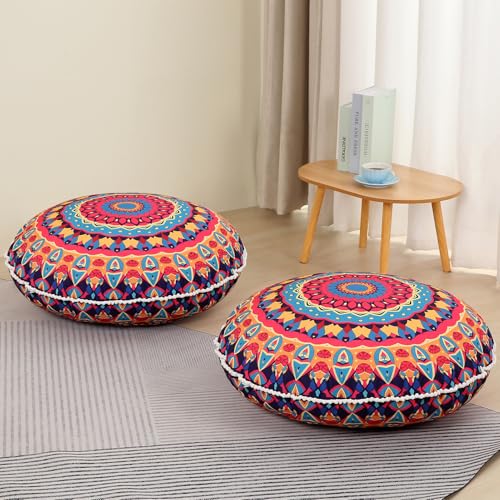 LOVMOC 32 Inch Round Floor Pillow for Adults Set of 2, Large Thick Memory Foam Boho Mandala Meditation Floor Seating Cushion, Machine Washable for Living Room Outdoor Yoga Floor Sitting, Red - color: Red, size: 2 Count (Pack of 1)