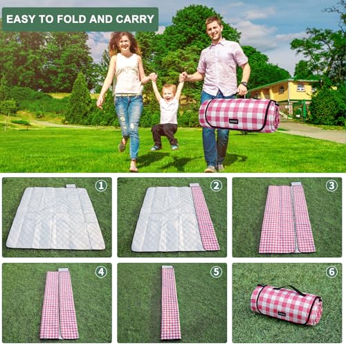 ZUBOND Picnic Blankets Waterproof Sandproof Foldable & Machine Washable, 80''x100'' Extra Large Beach Blanket, Simple Stylish Gingham Outdoor Grass Lawn Park for Family Camping Party - color: Red White, size: 6'8" x 8'4" (Rectangular)