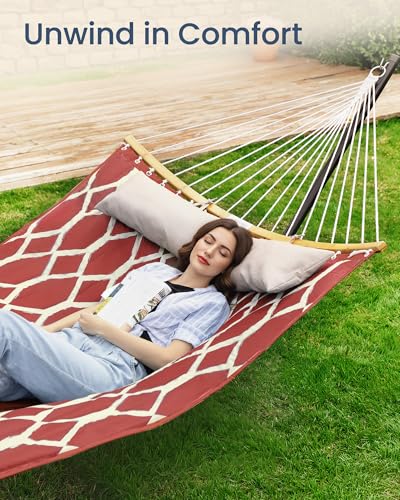 SONGMICS Hammock, Quilted Double Hammock with Padded Pillow, 78.7 x 55.1 Inches, 495 lb Weight Capacity, Portable for Outdoor Relaxation, Garden, Patio, and Camping, Red UGDC034R02V1 - color: Red