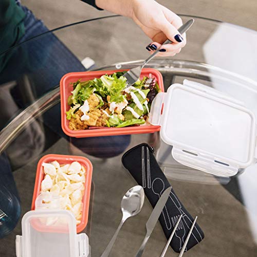 Reusable Travel Utensils with Case | Fork and Spoon Set with Knife and Optional Straws Great Office, Travel, or Camping Accessories | Lightweight, Sturdy Utensils - color: 5pc Set - Blue