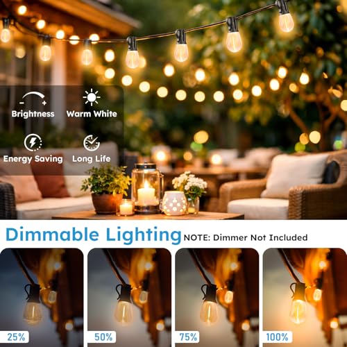 GvvooHome LED Outdoor String Lights, 200FT Waterproof Patio Lights with 62 Shatterproof S11 Plastic Bulbs, 2700K Warm White Edison Hanging Lights for Backyard, Garden, Porch, Bistro - size: 200FT