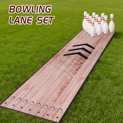 Mini Bowling Set, Indoor & Outdoor Home Bowling Alley Set with Thicken Lane, Bowling Pins & Ball Set for Family & Friends, Diatomite & Rubber Materials Lane (Upgrade)