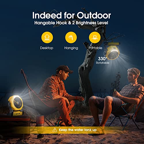 Ausic Portable Misting fan, 8-Inch Cooling Mist Fans, [8-35Hrs] USB Rechargeable Battery Powered Fan with Mister, 250mL Water Tank & LED Lantern, for Home Desk, Bedroom, Office, Outdoor&Indoor Use - color: Yellow, size: 8-35Hrs Runtime