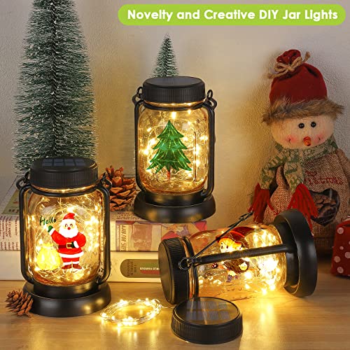 Mlambert 4 Pack Solar Hanging Lantern with Stakes, Outdoor Waterproof Solar Mason Jar Fairy String Lights Decorative Vintage Glass Lamp-Warm White - color: Warm White