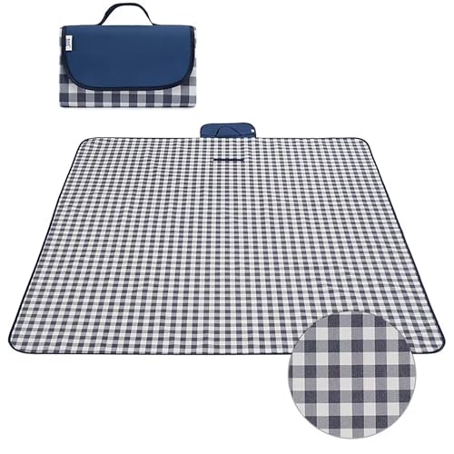 Wind Tour Waterproof Picnic Blanket with Carry Strap - Foldable Sandproof Outdoor Mat for Camping, Beach, Park - 59" x 71",Grey Grid (Single Mat) - color: 59” X 71“,grey Grid (Single Mat)