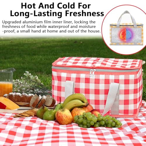 Huakaile Insulated Picnic Baskets 13.8*7.9*7.9 In with Picnic Blanket 70.9*70.9 In, Portable Waterproof Insulated Bags, Cooler Bags Beach Bags for Hot or Cold Outdoor Activity Beach Camping (Red)