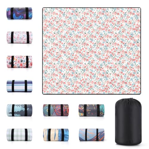 60x80" Large Picnic Blankets Waterproof Outdoor Beach Blanket Sandfree Tent Camping Sleeping Carpet Portable Yoga Meditation Mat Road Trip Car Travel Essentials Hiking Backpacking Gear Gifts - color: Pink Flowers, size: 6'8" x 5' (Rectangular)