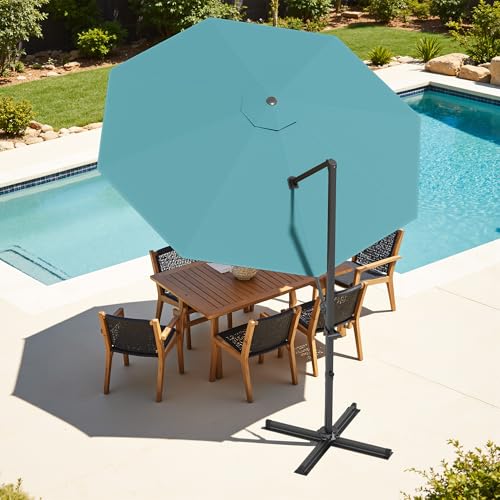 Patiowell 10 FT Patio Umbrella, Outdoor Cantilever Umbrella with 360 Degree Rotation & 5 Adjustable Tilt, Large Hanging Offset Round Sun Umbrella with Frame for Backyard Garden Poolside, Sky Blue - color: Sky Blue, size: 10 FT