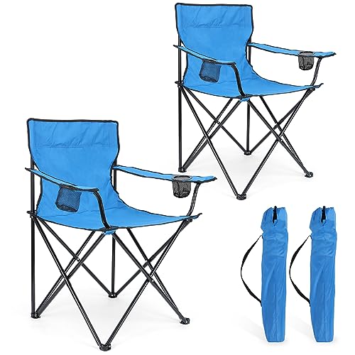 HaSteeL Foldable Camping Chair Set of 2, Folding Camp Chairs & Carrying Bags for Adults, Portable for Lawn, Outdoors, Fishing, Hiking, Travel, Picnic, Beach, Oversized & Supports 275lbs (Blue) - color: Blue