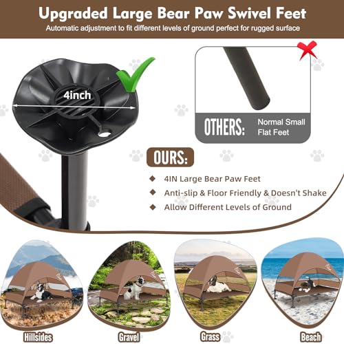 Upgraded Elevated Dog Bed with Canopy, Portable Raised Outdoor Dog Bed with Stable Anti-Slip Feet, Raised Wider Shade Pet Bed Cot for Large Dogs Camping, Indoor & Outdoor Use - color: Dog Canopy-Brown, size: 42.0"L x 30.0"W x 33.0"Th