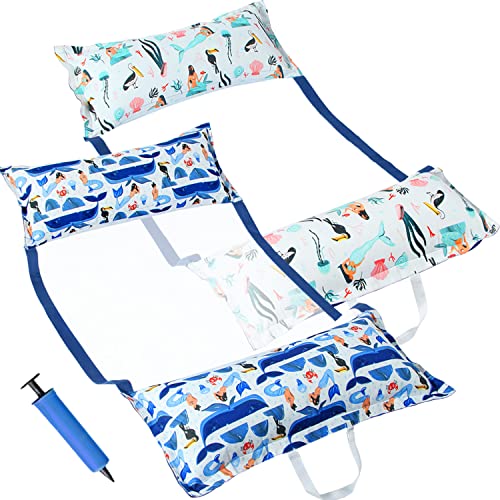 FindUWill 2-Pack Fabric Pool Floats, Inflatable Water Hammocks, XL Large Pool Float Lounger Chair for Adult - color: T-Green&Blue Mermaid