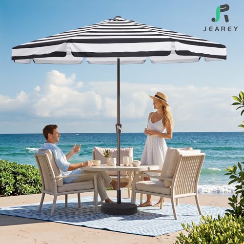 JEAREY 9 FT Patio Umbrella Outdoor, Table Umbrellas Market Umbrella w/Push Button Tilt/Crank, 8 Sturdy Ribs(Black White Striped) - color: Black White Striped