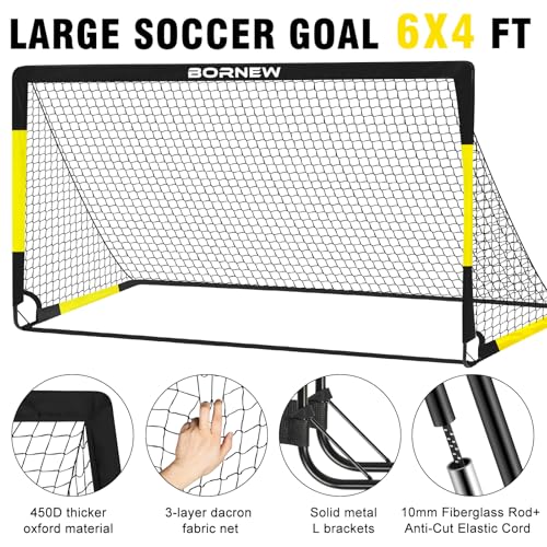 Kids Soccer Goal for Backyard Set - 2 Set of 7X5 / 6X4 ft Toddler Soccer Nets Training Equipment, Soccer Ball, Pop Up Portable Soccer Set for Kids and Youth Games and Training Goals Ages 3-16 Gift - color: 1.Black Yellow