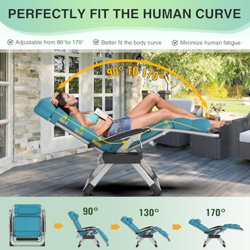 Suteck Oversized Zero Gravity Chair, 29In XL Outdoor Recliner Chair w/Removable Cushion&Headrest, Camping Lounge Chair w/Upgraded Lock&Footrest, Reclining Patio Chairs for Indoor Outdoor,500LBS - color: Indigo Blue, size: XL 29 Inch