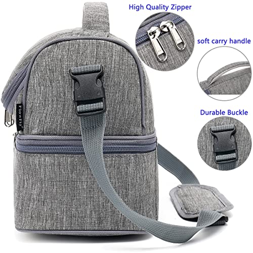 FlowFly Double Decker Cooler Insulated Lunch Bag Large Tote for Boys, Girls, Men, Women, With Adjustable Strap (Grey) - color: Gray