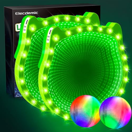 3D LED Light Up Toss Catch Ball Game Set Toys for Back Yard Outdoor Party Favors Glow in Dark Sticky Paddle Baseball Gift Age 3 4 5 6 7 8 9 10 11 12 Years Old Girls Boy Kid Family Adult - color: Green 2 Paddle 2 Balls